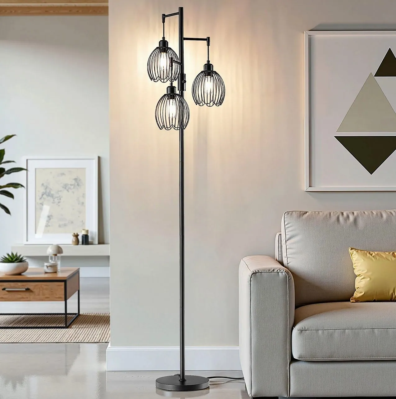 Industrial Three-Light Floor Lamp — 1